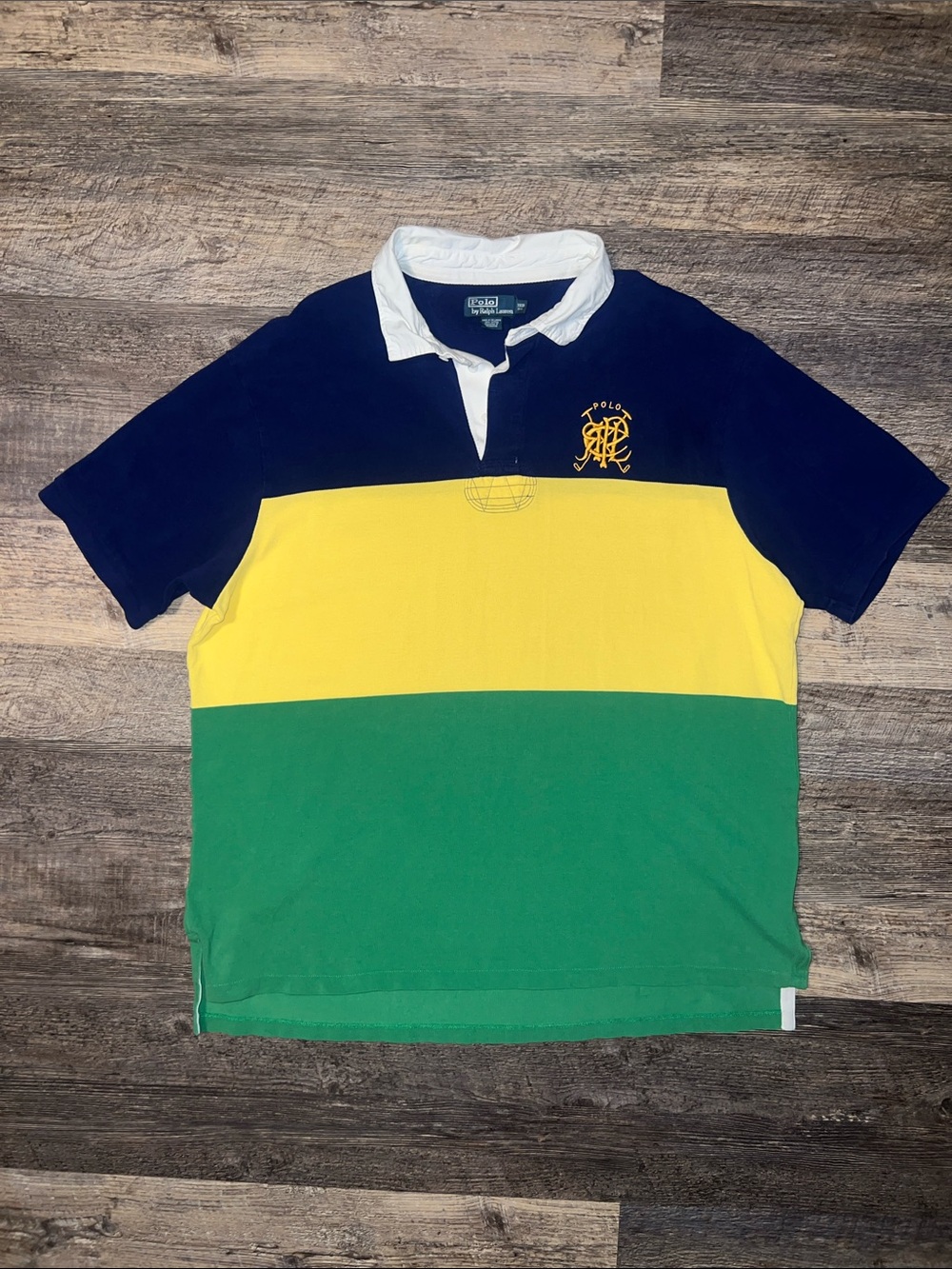 Ralph Lauren Navy Yellow Green Colorblock Rugby Polo